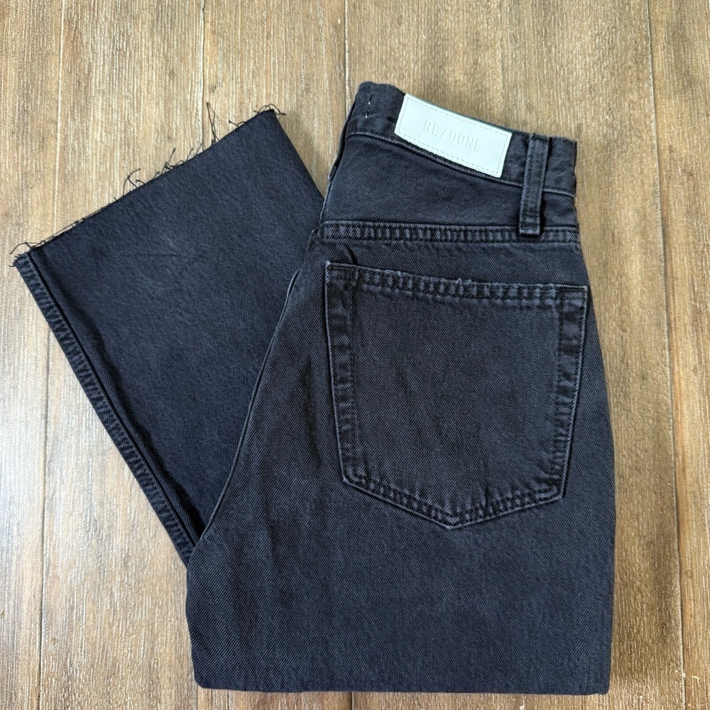 Re/Done High Rise Loose in Washed Black Straight leg 90s ripped distressed - Picture 4 of 13